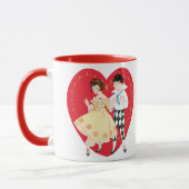 Retro Valentinstag, Vintag Harlequin und Herz Tasse (Links)