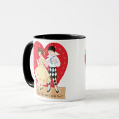 Retro Valentinstag, Vintag Harlequin und Herz Tasse (Vorderseite Links)