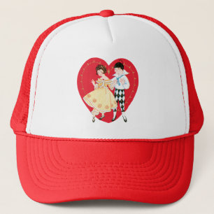 Retro Valentinstag, Vintag Harlequin und Herz Truckerkappe