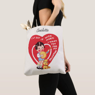 Retro Valentinstag, Vintage Boy Music Banjo Tasche
