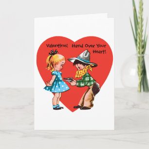 Retro Valentinstag, Vintage Cowboy mit Mädchen Feiertagskarte