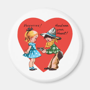 Retro Valentinstag, Vintage Cowboy mit Mädchen Magnet