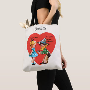 Retro Valentinstag, Vintage Cowboy mit Mädchen Tasche