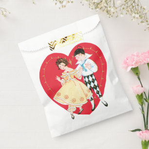 Retro Valentinstag, Vintage Harlekin und Herz Geschenktütchen
