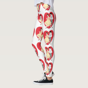 Retro Valentinstag, Vintage-Harlekin und Herz Leggings