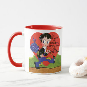 Retro Valentinstag, Vintage-Hobo-Junge Herz Tasse