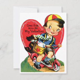 Retro Valentinstag, Vintage Junge auf einem Roller Feiertagskarte