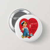 Retro Valentinstag, Vintage Junge fischt Herzen Button (Vorne & Hinten)