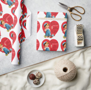 Retro Valentinstag, Vintage Junge fischt Herzen Geschenkpapier