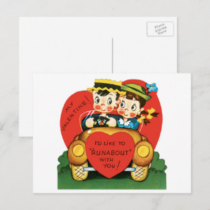 Retro Valentinstag, Vintage Junge und Mädchen im A Feiertagspostkarte