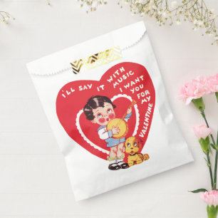 Retro Valentinstag, Vintage Jungenmusik Banjo Geschenktütchen