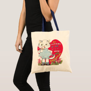 Retro Valentinstag Vintage-Katze isst Eiscreme Tragetasche