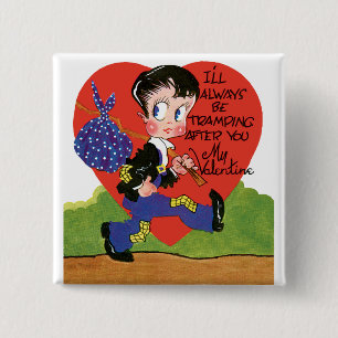 Retro Valentinstag, Vintage-Landstreicher-Junge He Button