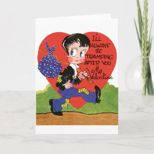 Retro Valentinstag, Vintage-Landstreicher-Junge He Feiertagskarte