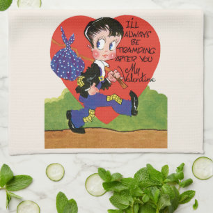 Retro Valentinstag, Vintage-Landstreicher-Jungen-H Geschirrtuch