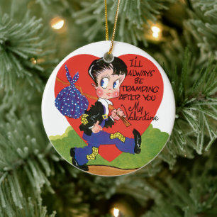Retro Valentinstag, Vintage-Landstreicher-Jungen-H Keramikornament