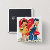 Retro Valentinstag, Vintage Mädchen- und Jungenher Button (Vorne & Hinten)