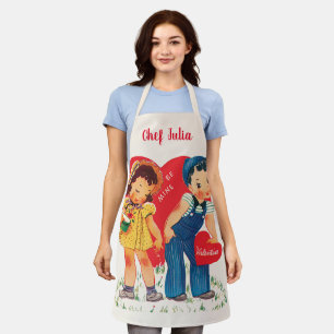 Retro Valentinstag, Vintage Mädchen- und Jungenher Schürze