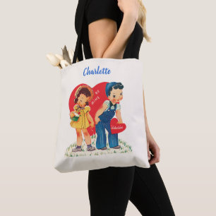 Retro Valentinstag, Vintage Mädchen- und Jungenher Tasche