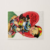 Retro Valentinstag, Vintager Junge auf einem Scoot Puzzle (Horizontal)