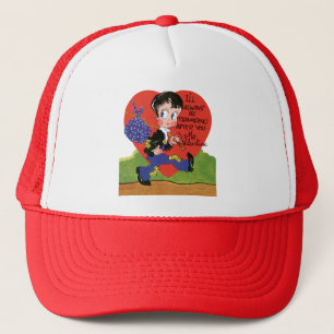 Retro Valentinstag, Vintages Hobo-Herzblut Truckerkappe