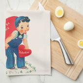 Retro Valentinstag, Vintages Mädchen und junge Her Geschirrtuch (Viertel Falte)