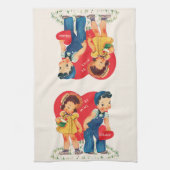 Retro Valentinstag, Vintages Mädchen und junge Her Geschirrtuch (Vertikal)