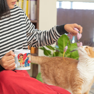 Retro Valentinstag, Vintages Mädchen und junge Her Tasse