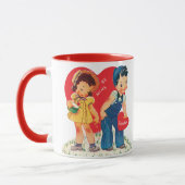 Retro Valentinstag, Vintages Mädchen und junge Her Tasse (Links)