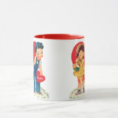 Retro Valentinstag, Vintages Mädchen und junge Her Tasse (Zentrum)