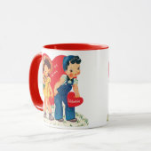 Retro Valentinstag, Vintages Mädchen und junge Her Tasse (Vorderseite Links)