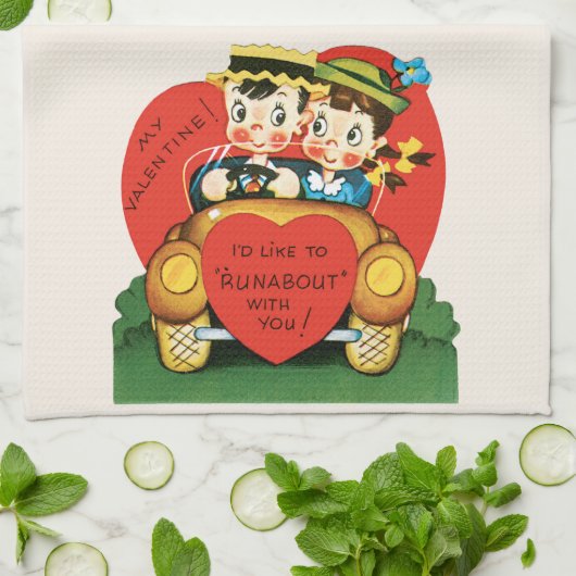 Retro Valentinstag, Vintages Mädchen und Junge im Geschirrtuch (Gefaltet)