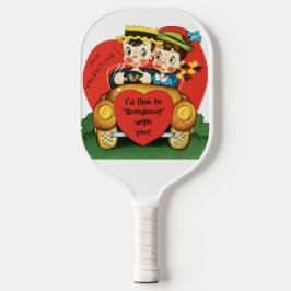 Retro Valentinstag, Vintages Mädchen und Junge im  Pickleball Schläger