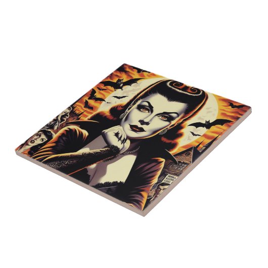Retro Vampire Woman Fliese (Seite)