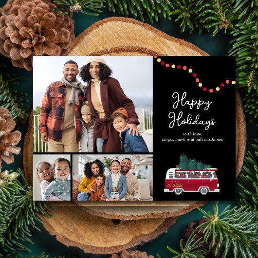 Retro-Van-Flach-Weihnachtskarte Feiertagskarte