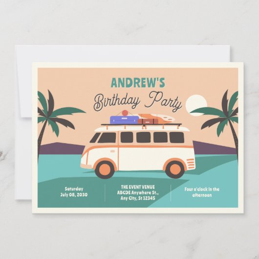 Retro van Geburtstag Einladung (Vorderseite)