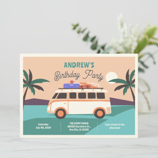 Retro van Geburtstag Einladung (Stehend Vorderseite)