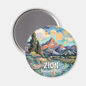 Retro Van Gogh Zion Watchman Virgin River Farbig Magnet (Vorderseite/Rückseite)