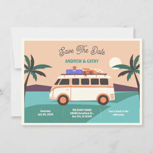 Retro van Hochzeit Save The Date (Vorderseite)