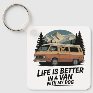 Retro-Van-Leben mit Hund Bergabenteuer Schlüsselanhänger