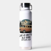 Retro-Van-Leben mit Hund Bergabenteuer Trinkflasche (Rückseite)
