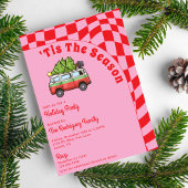 Retro Van Red Pink Checkerboard Weihnachts-Party Einladung