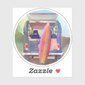 Retro Van Surfboard Beach California Vibes Aufkleber (Blatt)