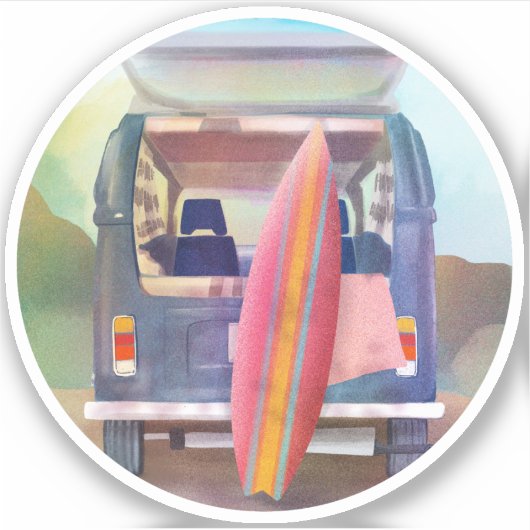 Retro Van Surfboard Beach California Vibes Aufkleber (Vorderseite)