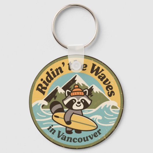 Retro Vancouver Surfbär Schlüsselanhänger (Vorderseite)