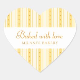 Retro Vanilla Yellow Heart Stripes Bakery Herz-Aufkleber