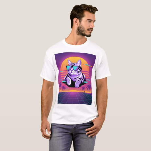 Retro vaporwave cat T-Shirt (Vorne ganz)