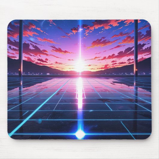 Retro-Vaporwave-Gitter-Horizont-Anime-Mauspad Mousepad (Vorne)