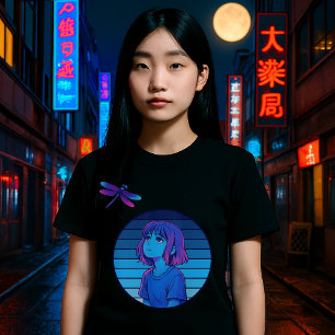 Retro-Vaporwave-Mond-Melancholie-Anime-Mädchen T-Shirt