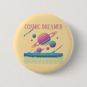 Retro-Vaporwave-Planeten-Synthwave Button